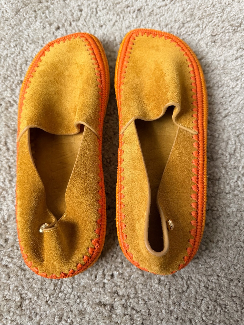 Loewe Mustard Suede Flats with Orange Whipstitch